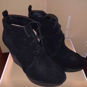 Michael Kors Black Suede Pierce Lace Up Wedge Boot
